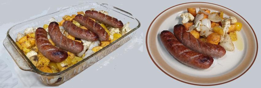 Bratwurst, Peppers and Sweet Potato Bake