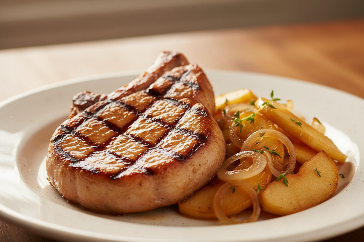 Pork Chop or Ham Steak with Apples and Onions