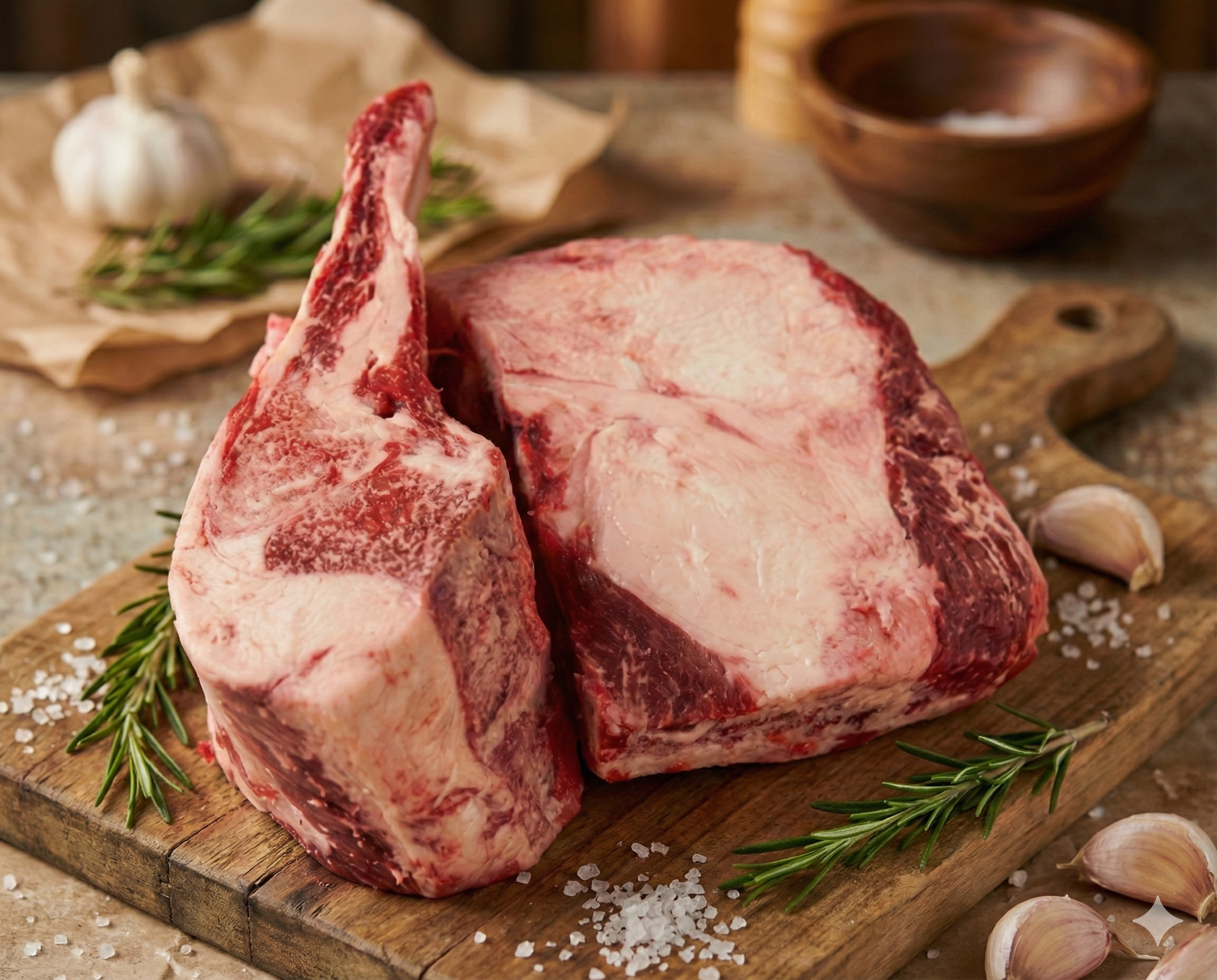 Beef Brisket Bones on a wooden board