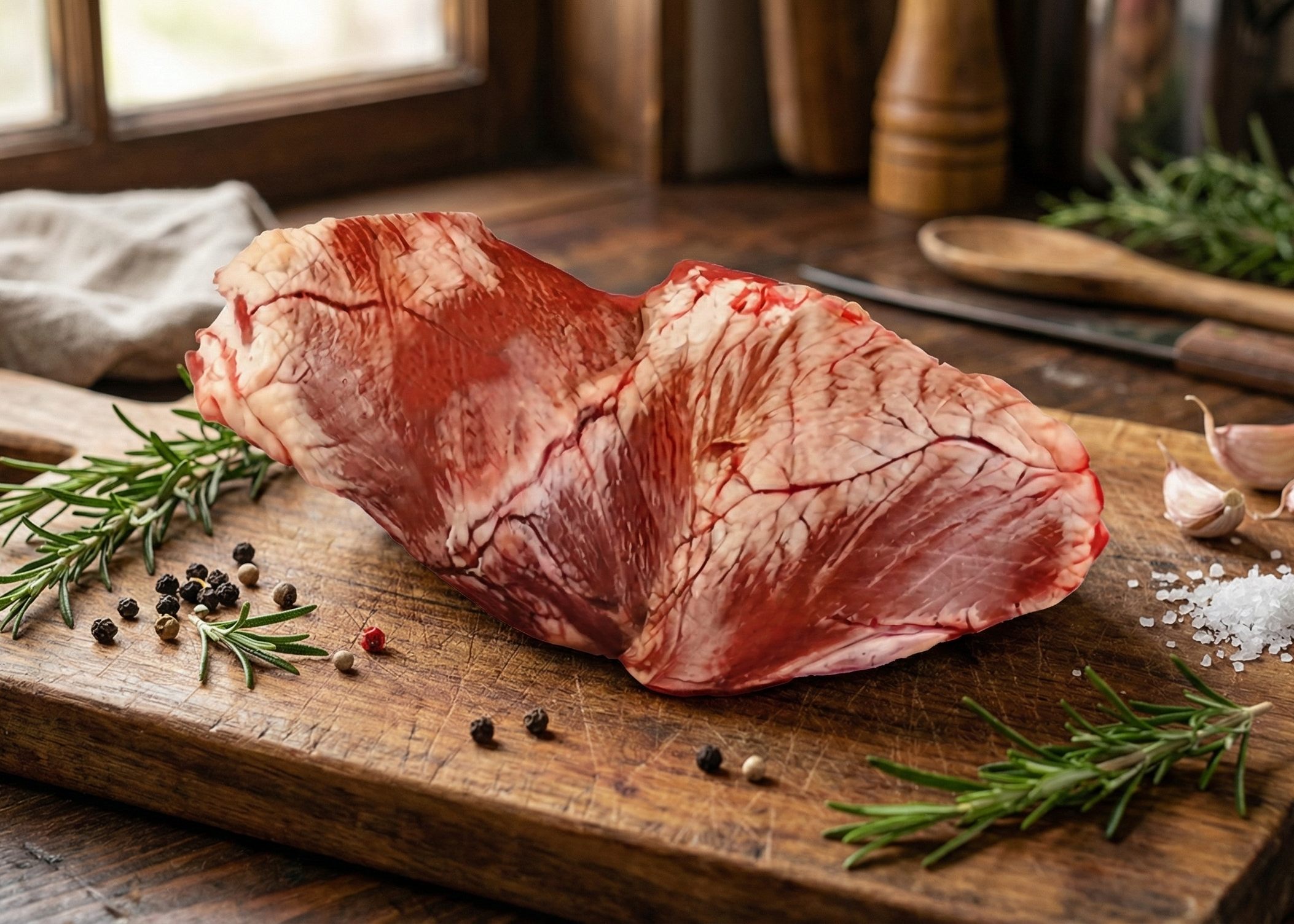 Beef Heart on a wooden board