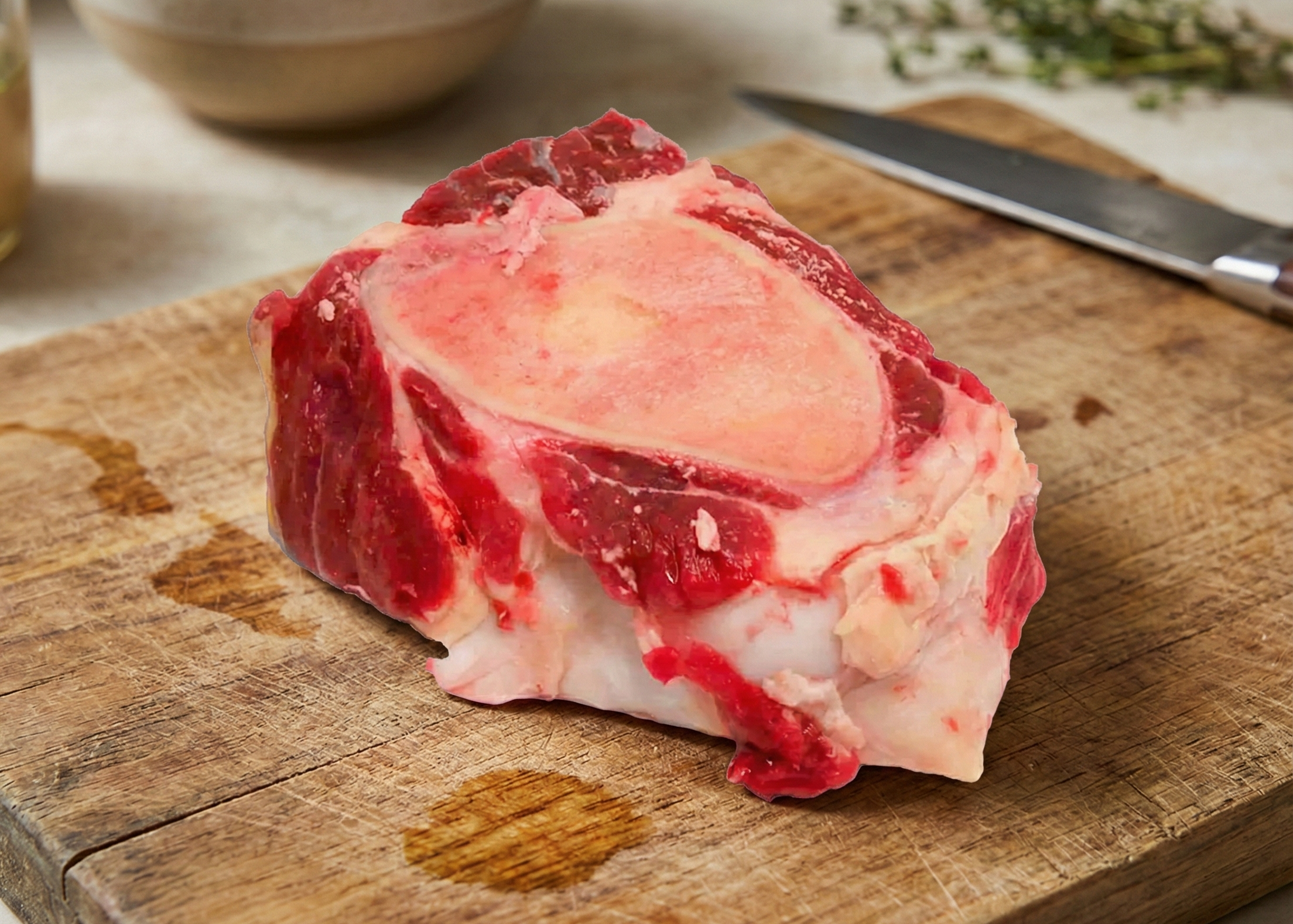 Beef Knuckle Marrow Bone on a wooden board