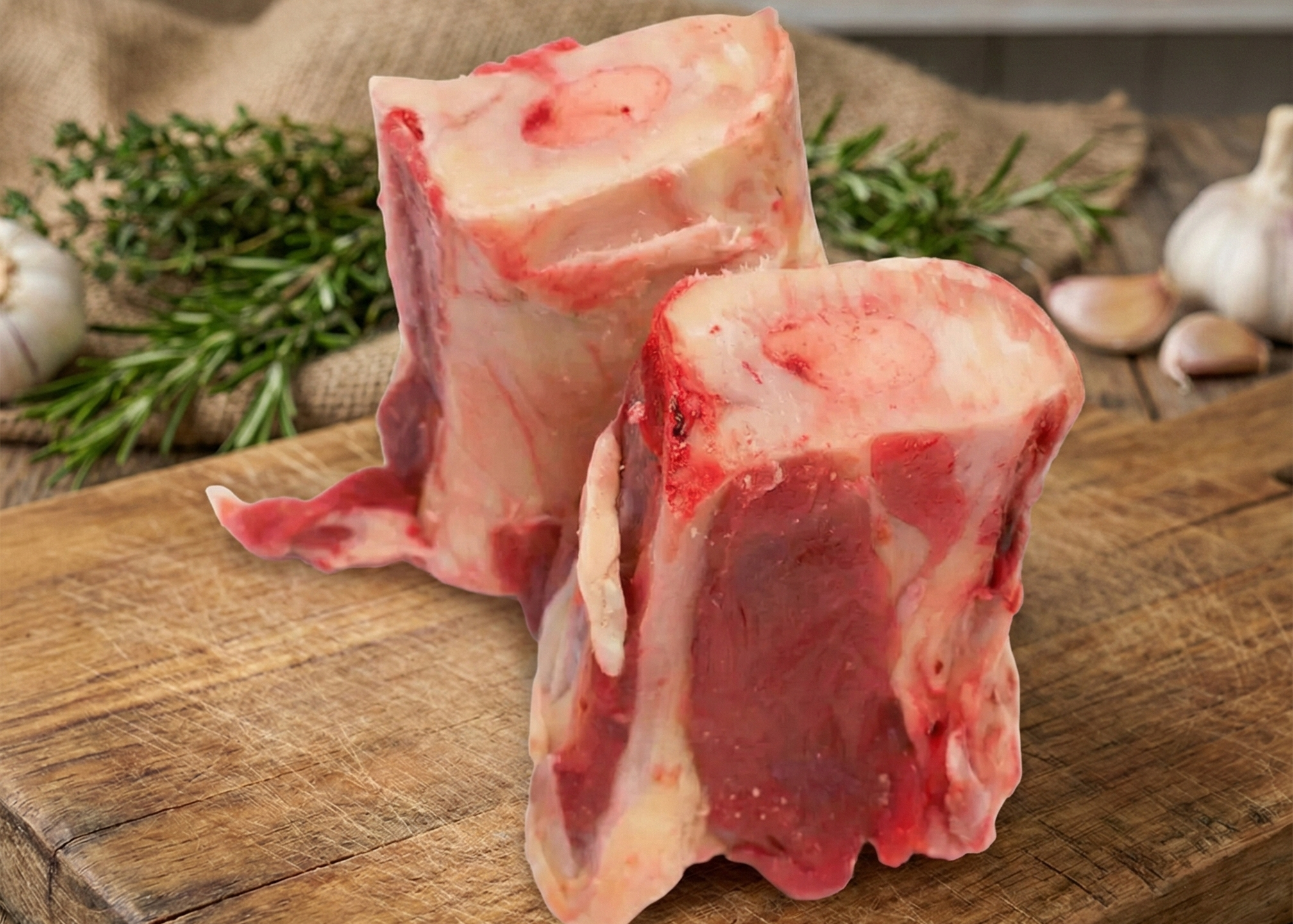 Beef Marrow Leg Bones on a board