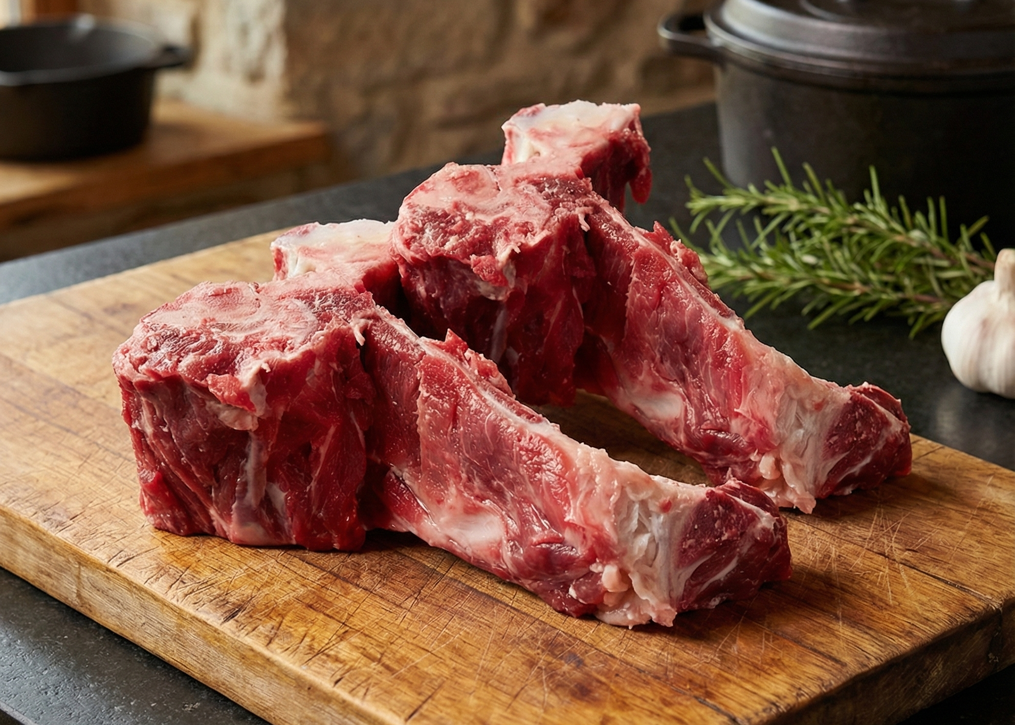 Beef Soup T-Bones on wood board