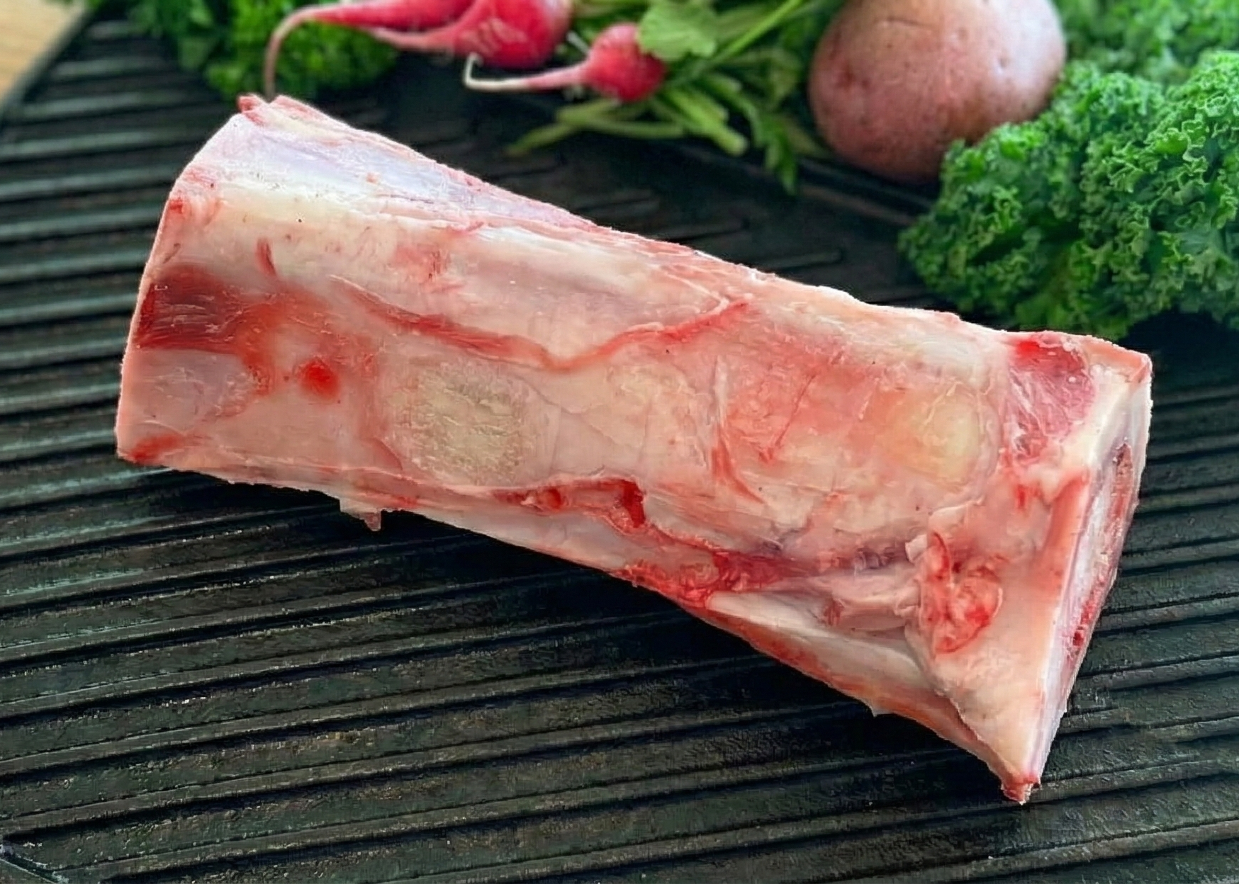 Buffalo Marrow Bone Leg on black pan