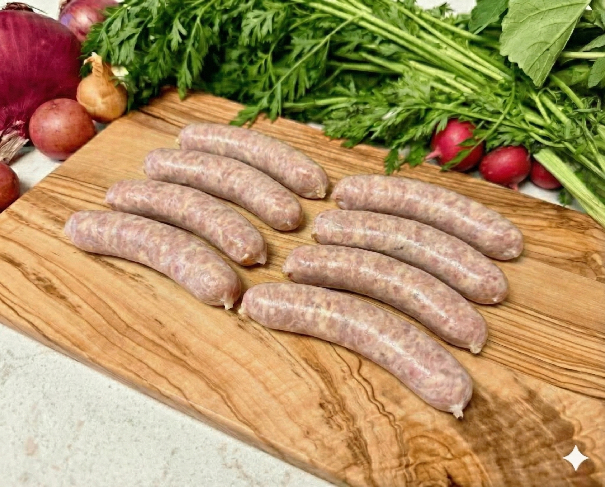 Chicken Breakfast Links on a wooden board