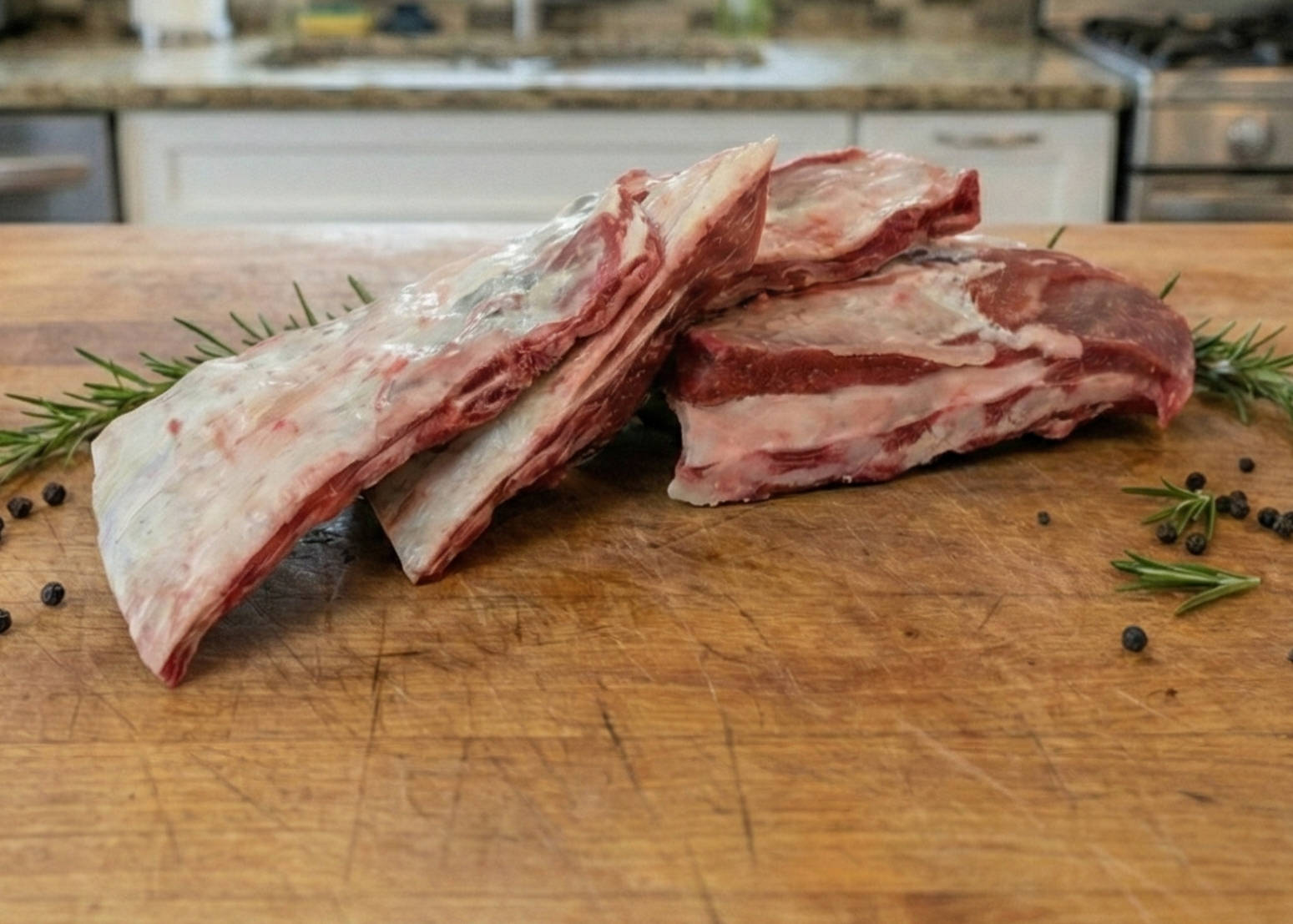 Goat Meaty Ribs on wooden board