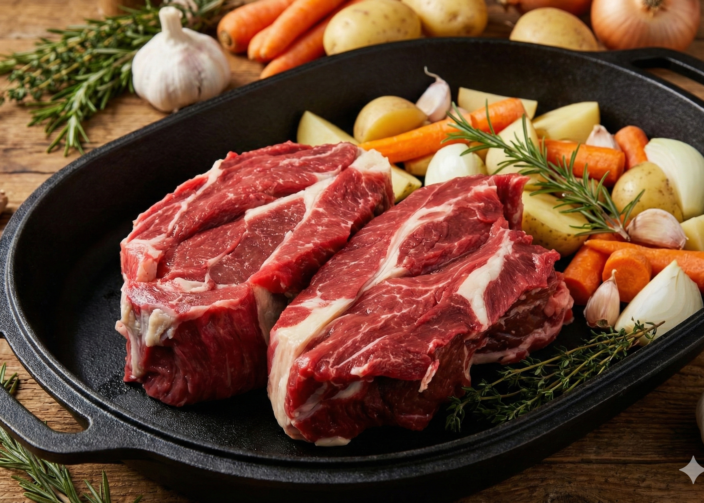 Grass Fed Beef Chuck Eye Steak in a black pan