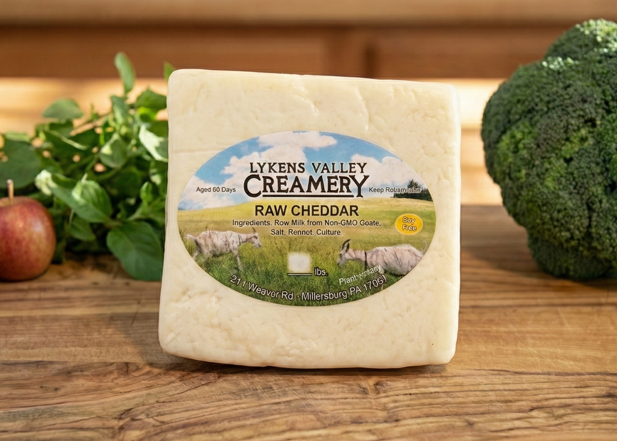 LVC Goat Cheddar on a wood board