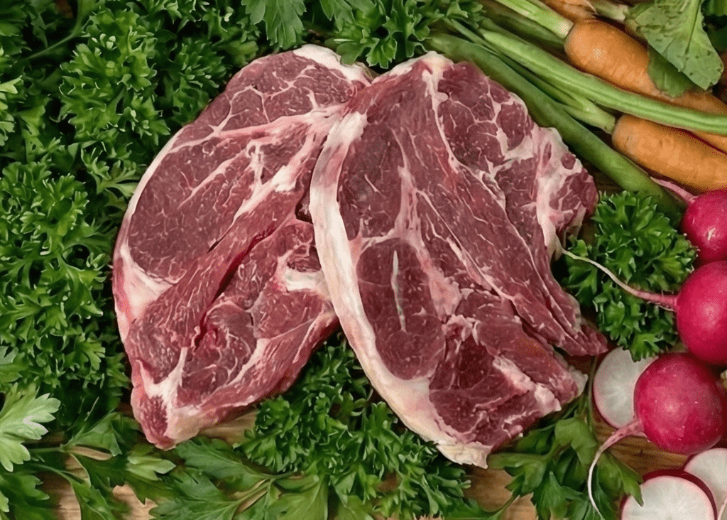 Lamb Shoulder Chops on top of vegtables