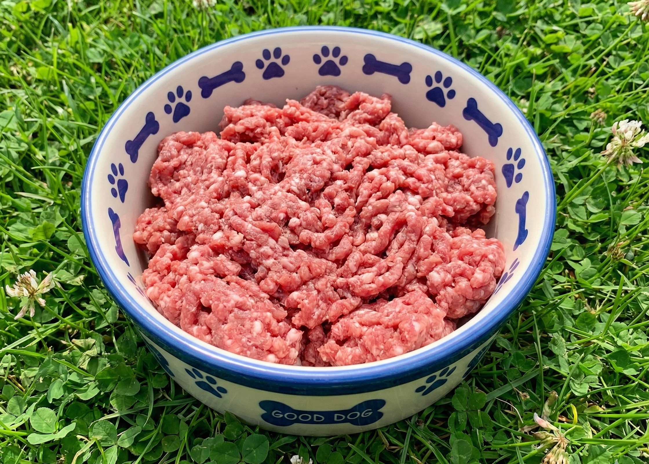 Large Premium "Whole Cow" Pet Food With Organs on a pet bowl