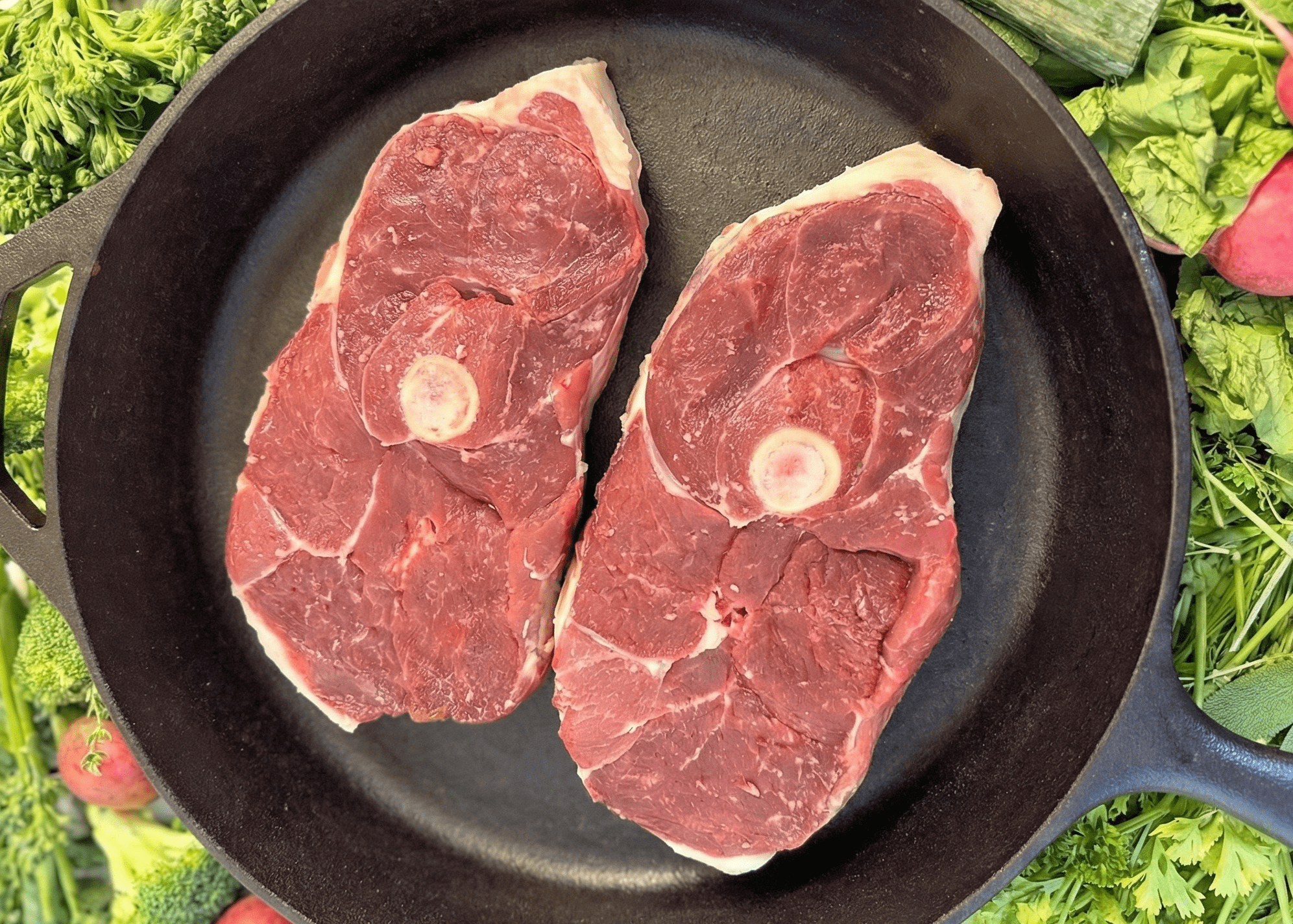 Pasture Raised Lamb Round Steak in a pan