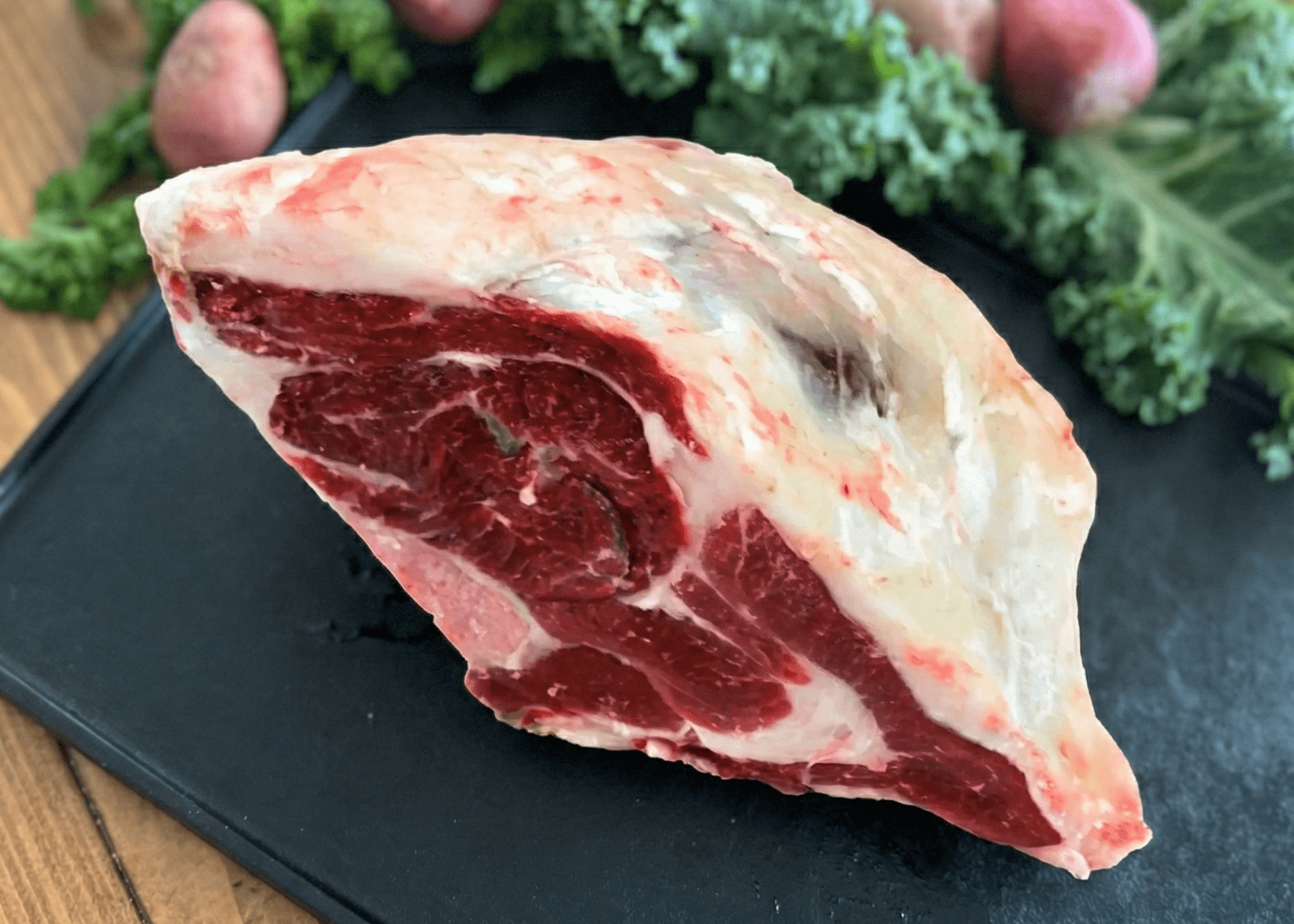 Pasture Raised Lamb Sirloin Roast on a pan
