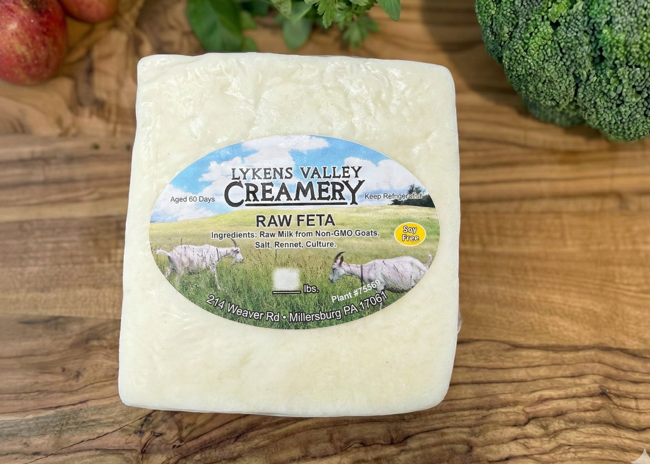 Raw Feta Lykens Valley Creamery on a board