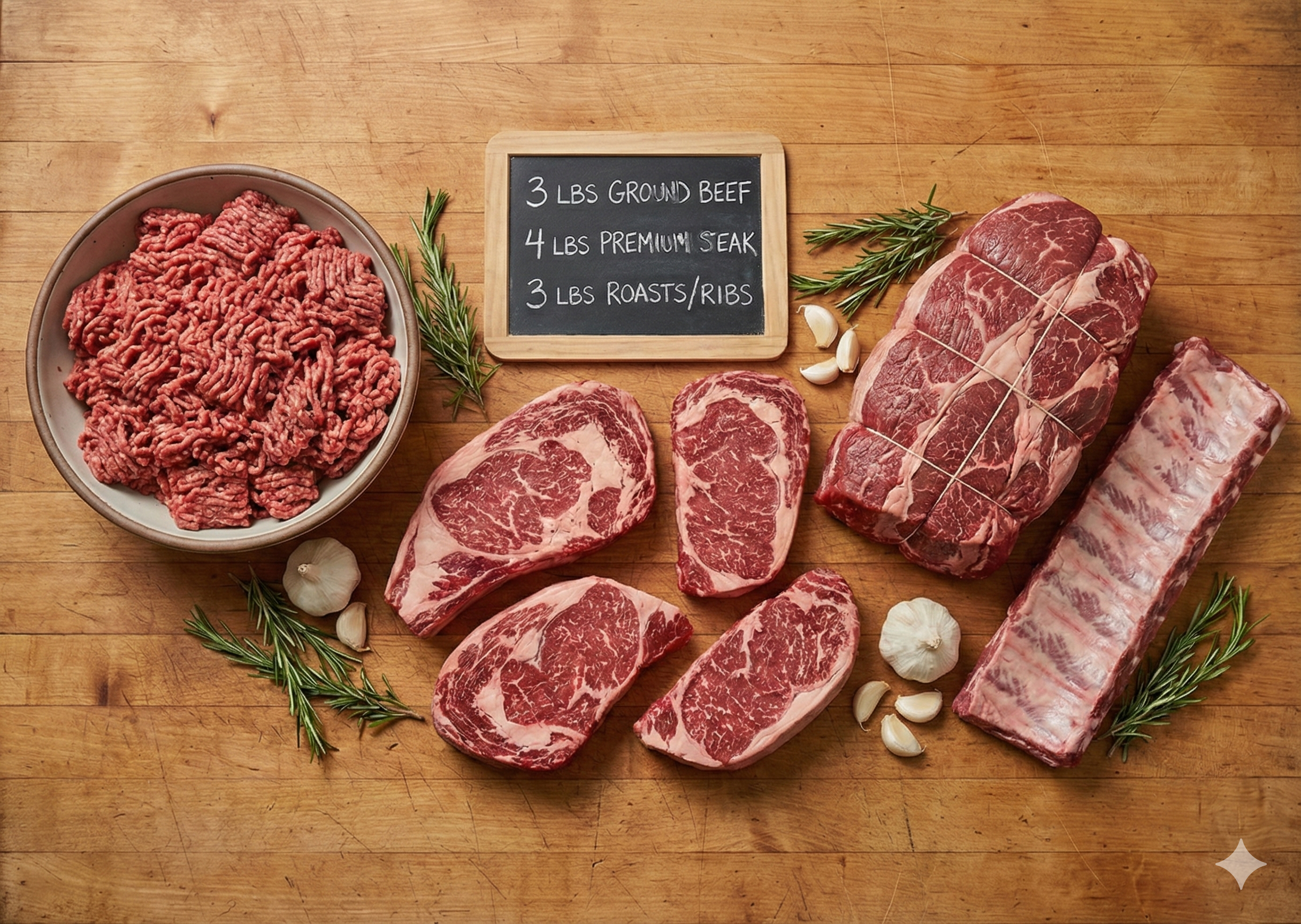 Small Family Beef Pack  on wooden board