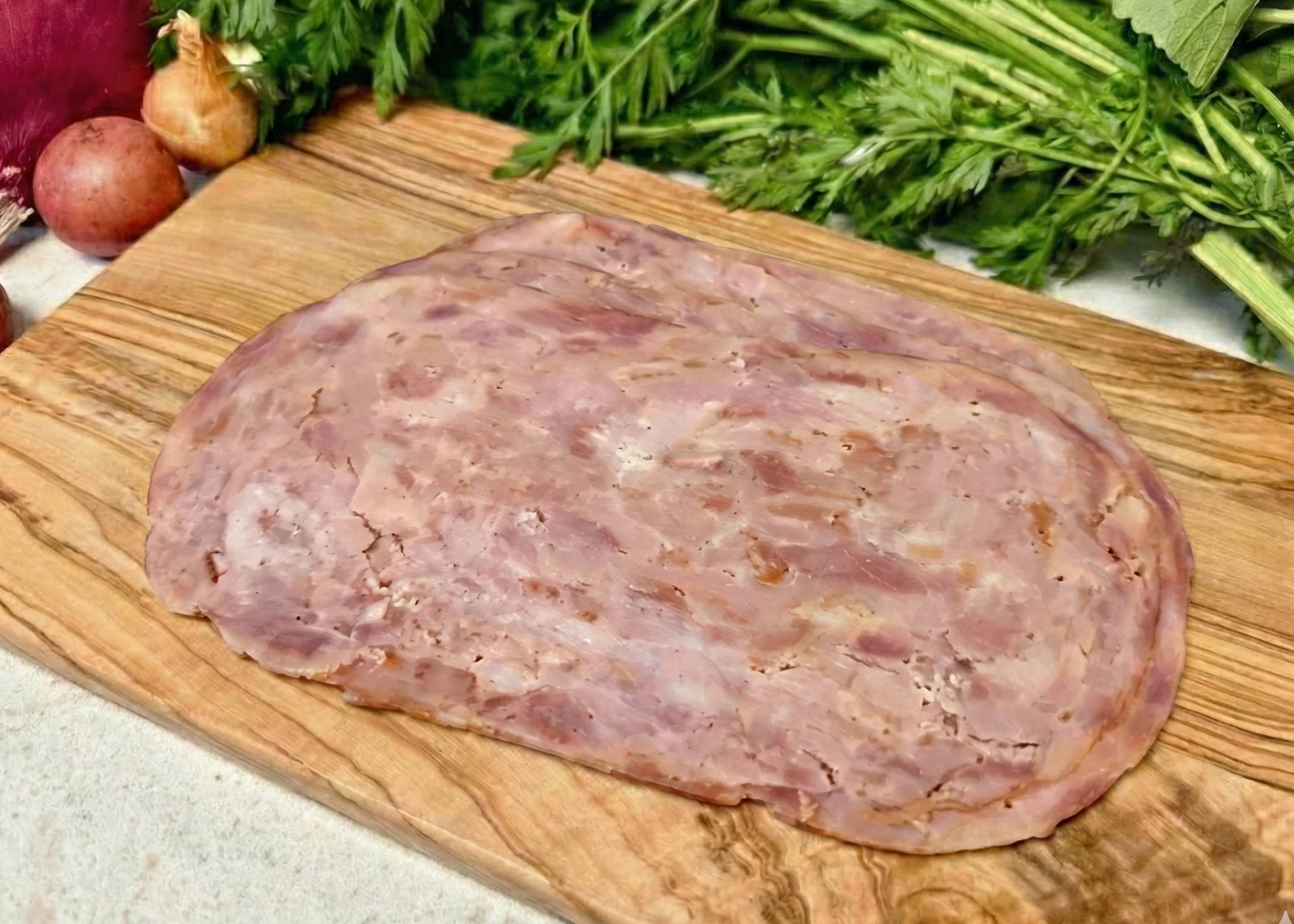 Smoked Ham Deli Slices on a wood board