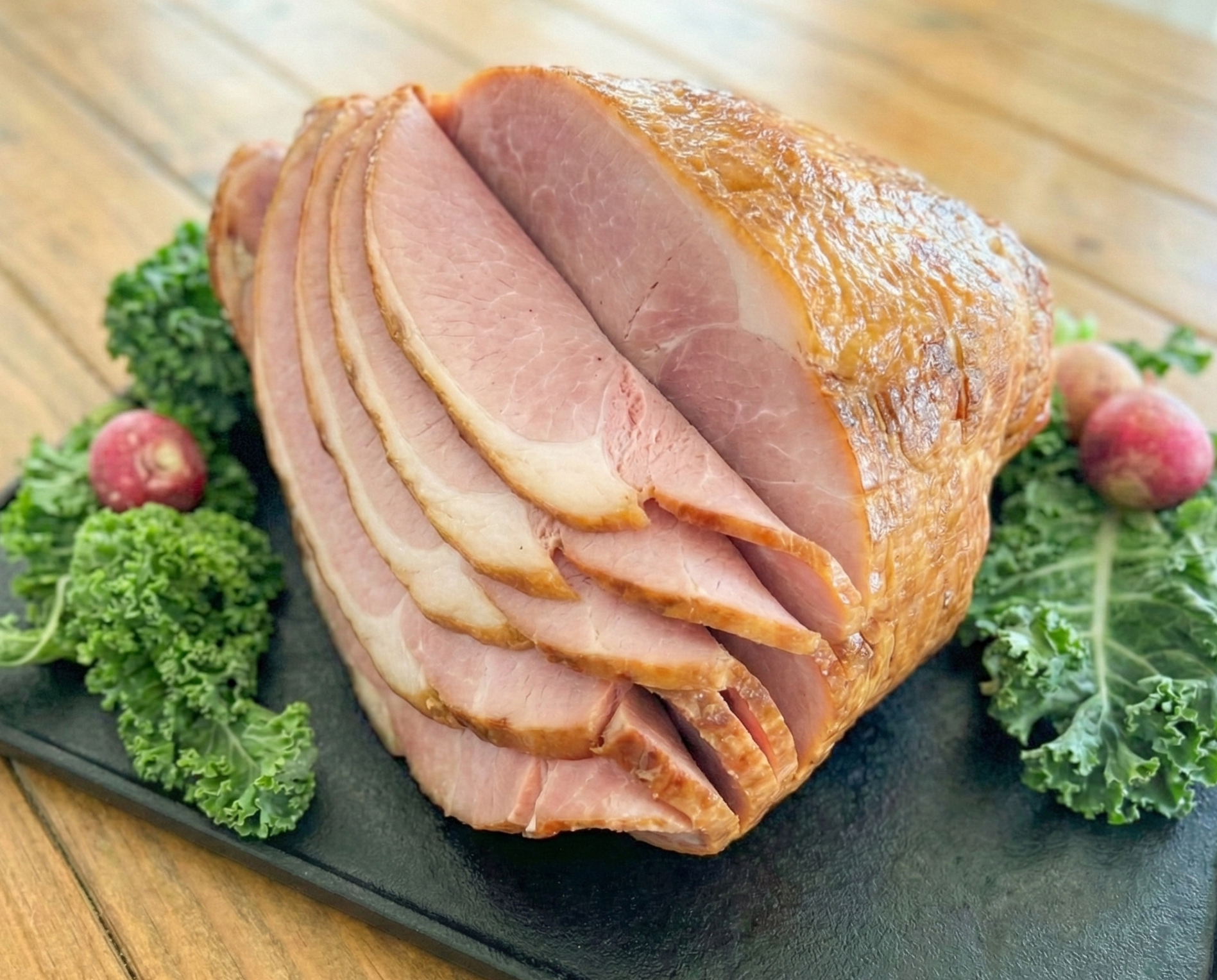 Smoked Spiral-Cut Ham 1/2 Cut on a grill pan