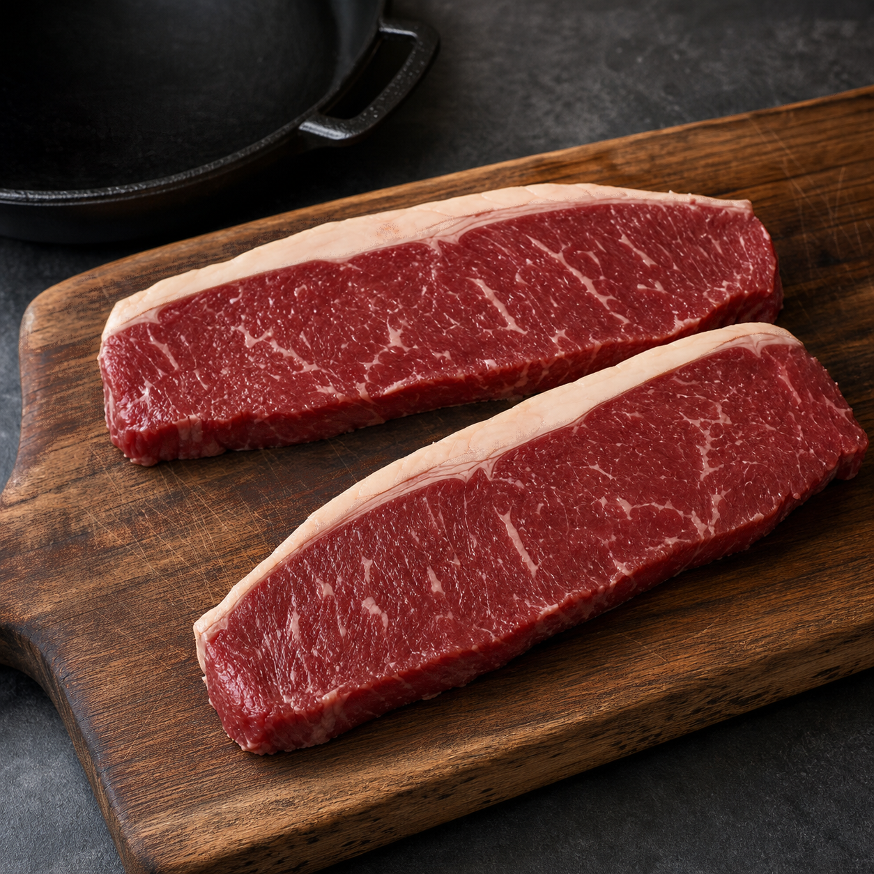 Beef New York Strip Steak Thin Cut darker grass-fed product photo