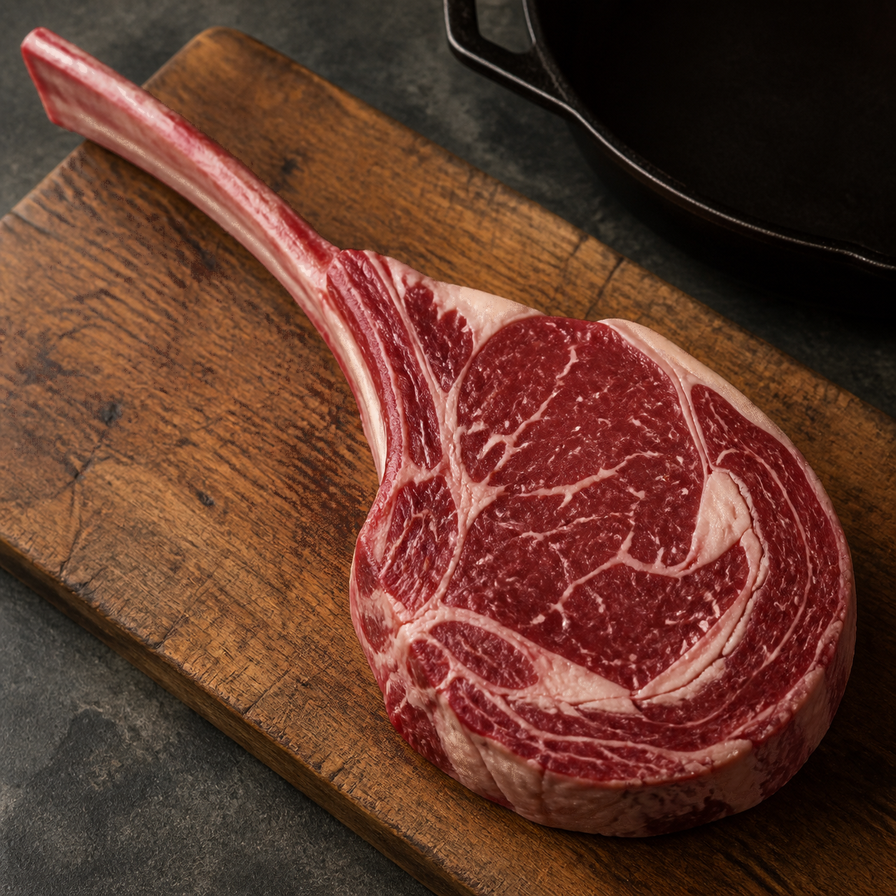 Beef Tomahawk Ribeye Steak darker grass-fed product photo