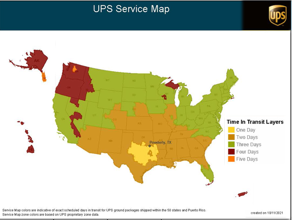 UPS Shipping Map Days in Transit